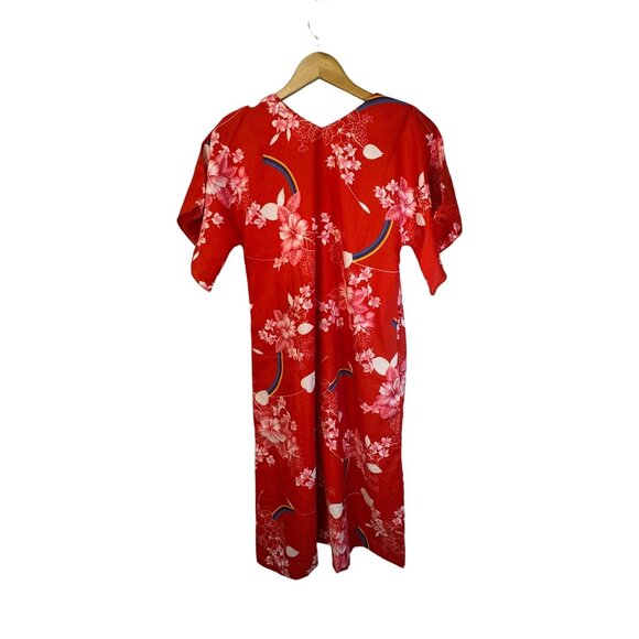 Vintage HUKILAU FASHIONS Hawaiian Muu Muu Caftan Maxi Dress Red Tropical Floral - Picture 5 of 12